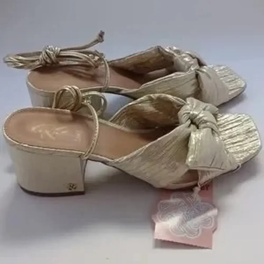 NEW Sam and Libby Klara gold bow ankle strap block heel sandals sz 6